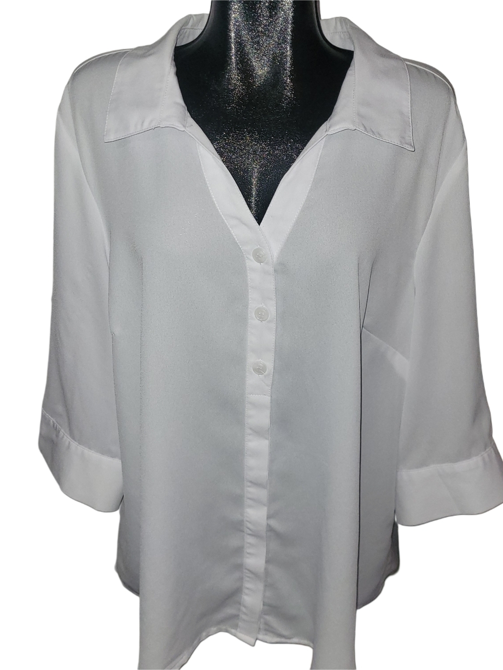 Claire France Classic Women's White Cropped Sleeve Button-Front Blouse Size 22
